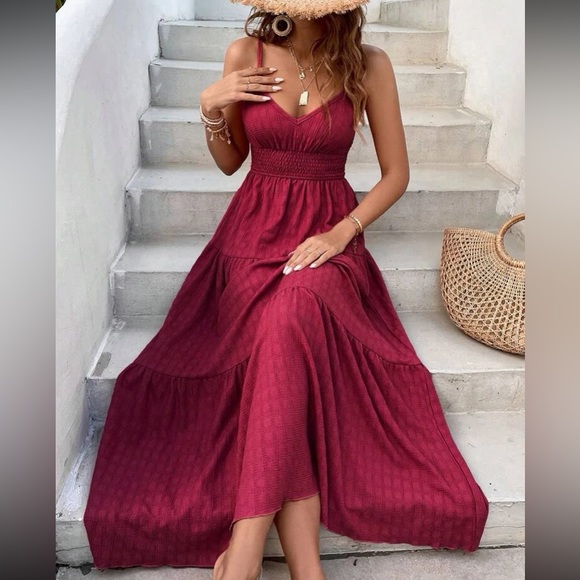 Ruffle lace up backless lace hem cami maxi dress